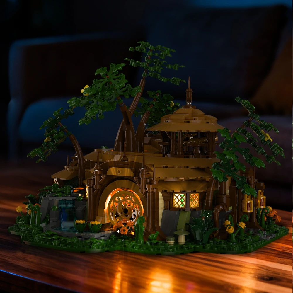 MOC Medieval Jungle Refuge Hut Building Blocks Set Forest Tree Villa House Base Lighting Toys For Children Birthday Holiday Gift