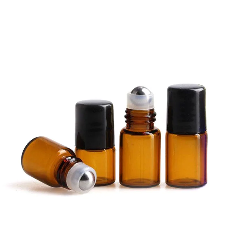 5PCS/Pack Essential Oil Roller Bottles Portable Refillable Liquid Perfume Amber Glass Bottle 1ml 2ml 3ml 5ml 10ml