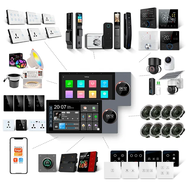 2025 New 7 Inch Touch Screen Smart Control Panel Tuya Zigbee Gateway Can Connect With 8 Ceiling Wired Speakers And 2 Zones Music