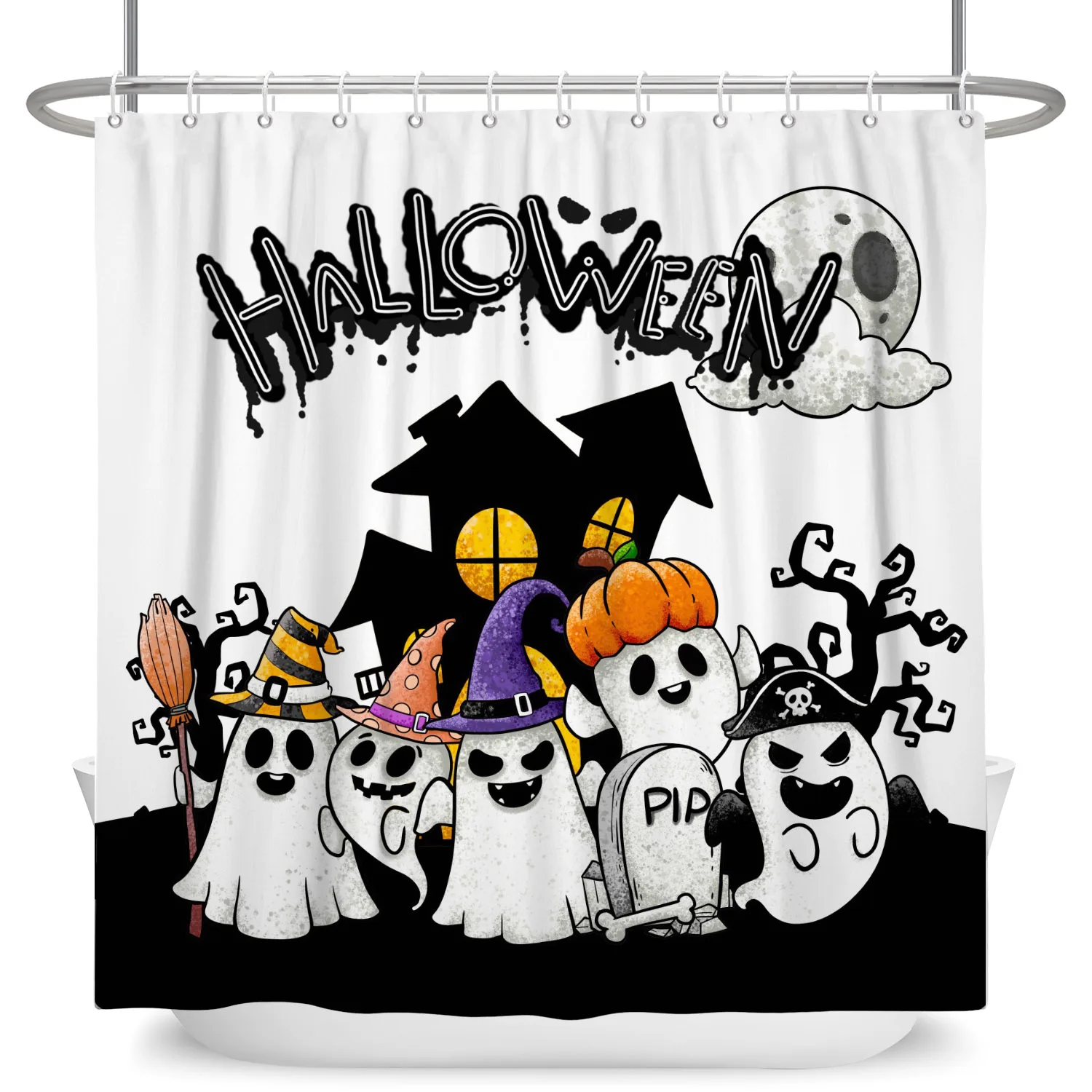 Halloween Shower Curtain for Bathroom Decor Scary Skull Haunted House Pumpkin Waterproof Polyester Bath Curtains Bathtub Screen