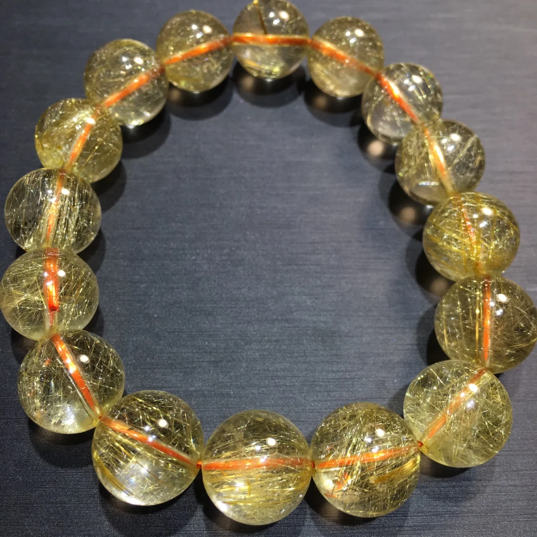 

13mm Natural Gold Rutilated Quartz Bracelet Jewelry For Women Lady Man Healing Crystal Gift Round Beads Stone Strands AAAAA