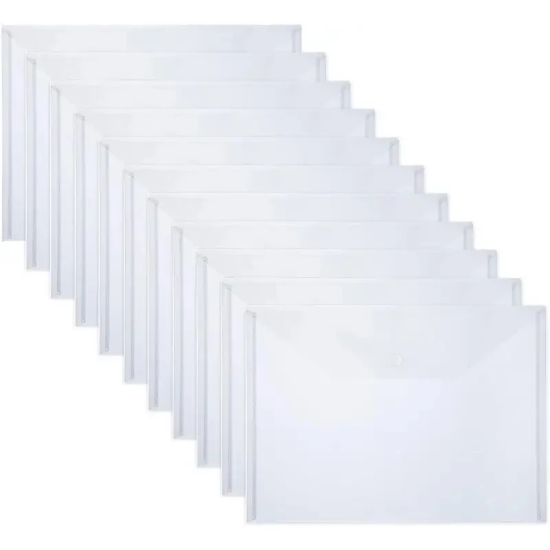 Aktenumschläge aus Kunststoff im A4-Format (10 Stück) – transparente Ordner mit Druckknopfverschluss, perfekt für Schul- und Bürodokumente
