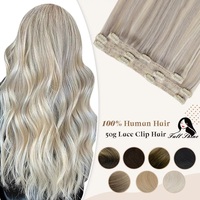 Full Shine 50 Grams Clip in Hair Extensions Human Hair Ombre Color 3Pcs Human Hair Clip in Extensions for Women