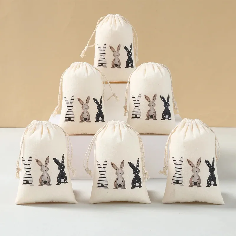 VIKAMA 6-Piece Easter Gift Bags Reusable Drawstring Bags Gift Packaging & Snack Storage Bags Party Decorations