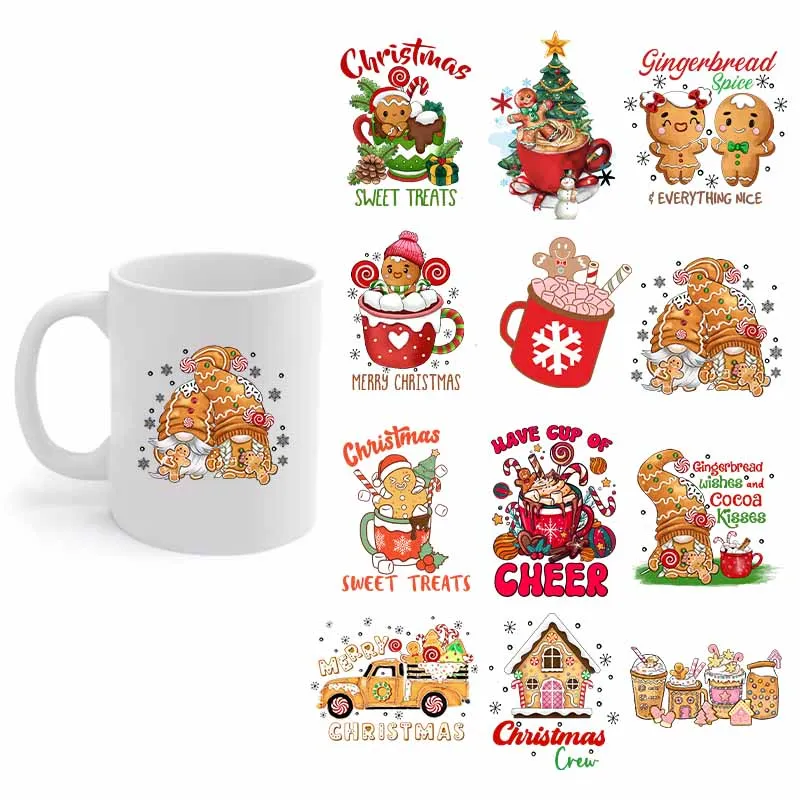 

6Sheets UV DTF Christmas Cup Wraps Cup Gingerbread Man Series Design 3D Waterproof Transfer Sticker Mug Glass Cup