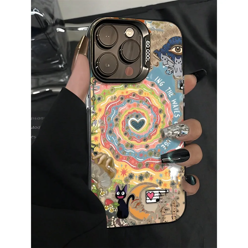 

Cat Love Swirl phone case for iPhone 16 15 14 13 12 11 Pro/ Max/Plus shock-proof rear cover anti-fingerprint