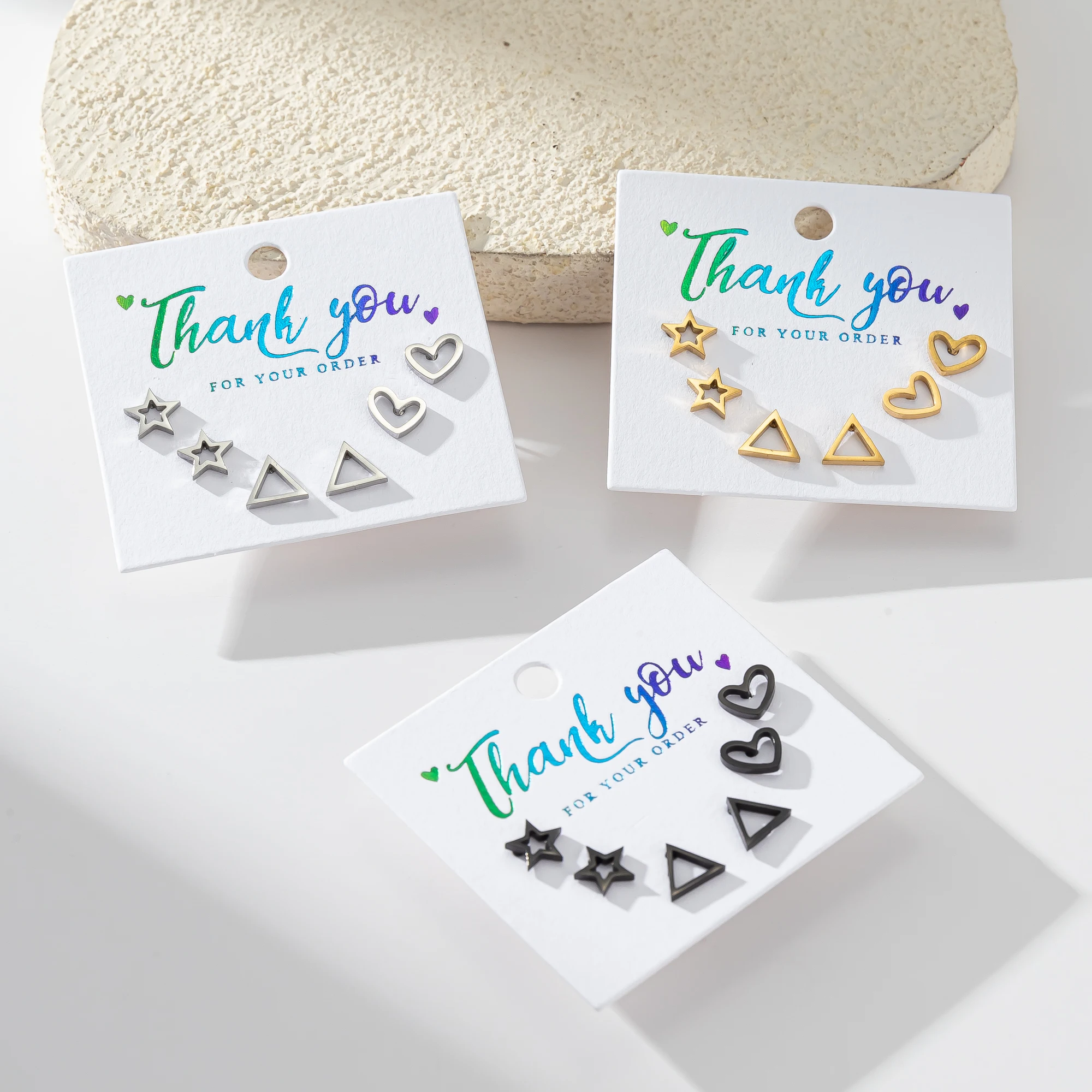 3pairs/lot Stainless Steel Ear Piercing Stud Earrings for Women Dainty Triangle Geometric Earrings Trend Jewelry Gift