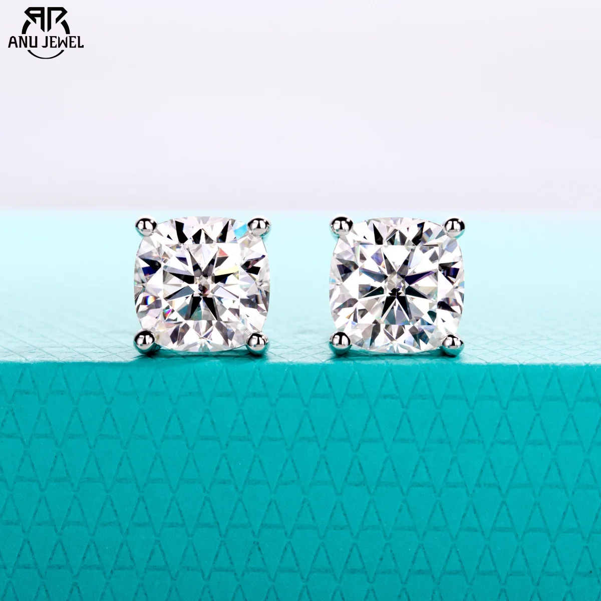 

AnuJewel 1cttw-6cttw Cushion Moissanites Earrings 925 Sterling Silver D Color VVS1 Moissanite Classic Stud Earrings for Woman