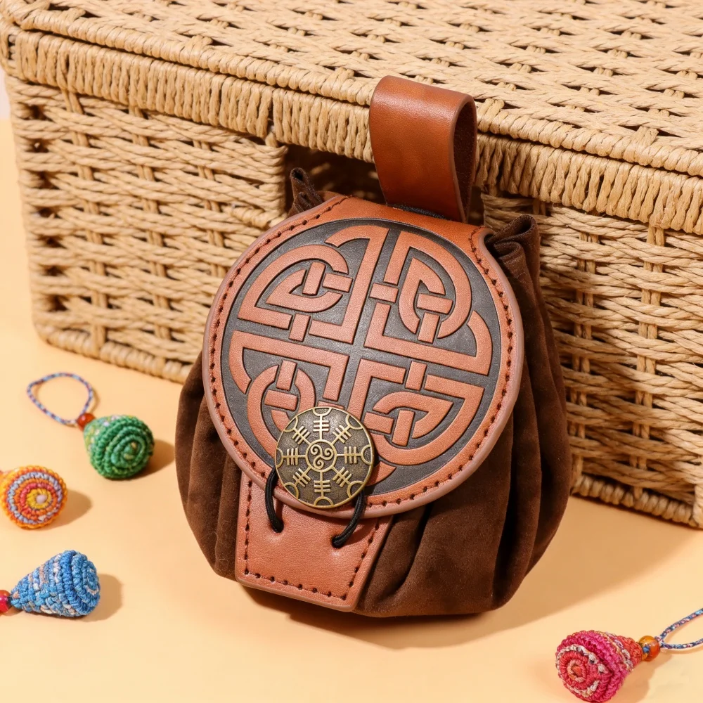 

1 шт. Средневековая поясная сумка из ПУ с кельтским узлом в скандинавском стиле - летняя поясная сумка-кошелек для активного отдыха и косплея в стиле Ренессанс