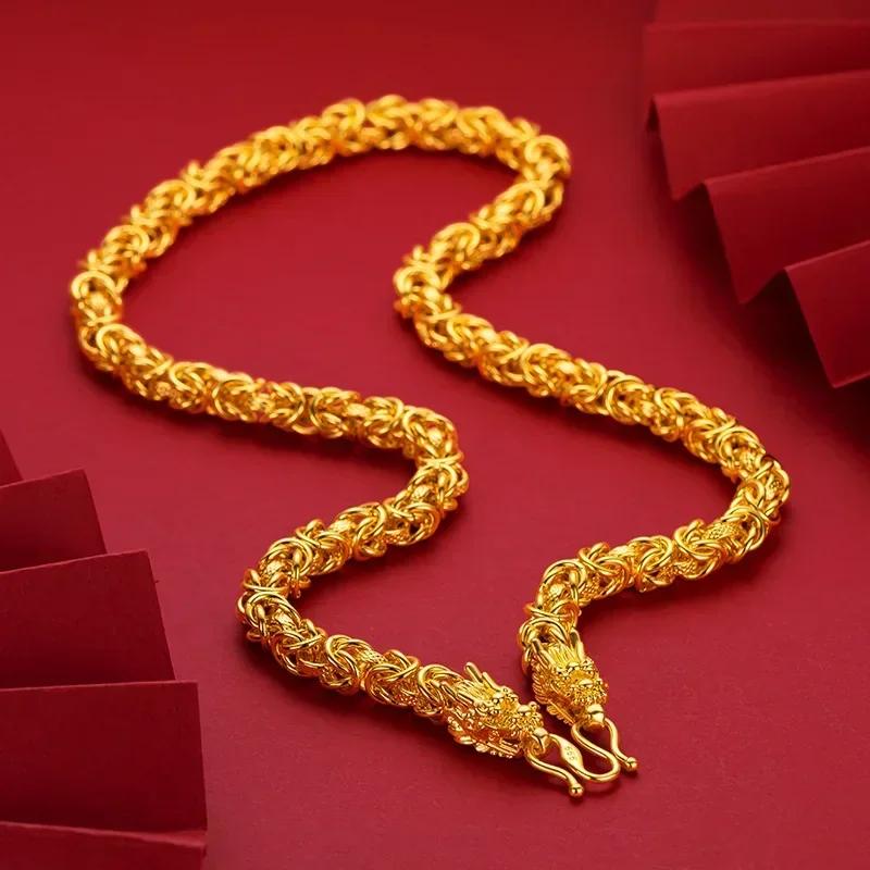 

9999 Real Gold 24K Boutique Glossy Keel Necklace Pure Gold Fashion Fabric Faucet Necklace
