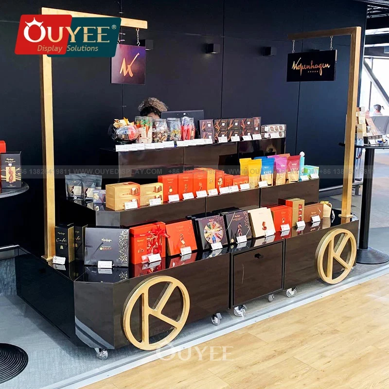 custom.Customized Cabinets Counter Retail Kiosk Mall Booth Wooden Flower Cart Candy Display Cart Event