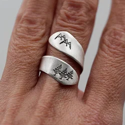 New Simple Trendy Women's Ring Green Tree Forest Mountain Brushed Wedding Ring Women's Party Jewelry Creative Open RingWholesale