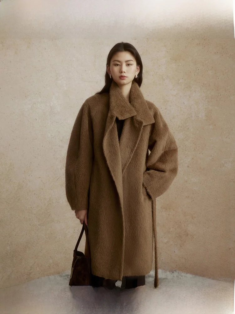 

ZhiZhi Xian Ting Elely Tailored Women's Woolen Coat Stand Collar Long Sve Mid-Length Pure Color Winter Outerwear