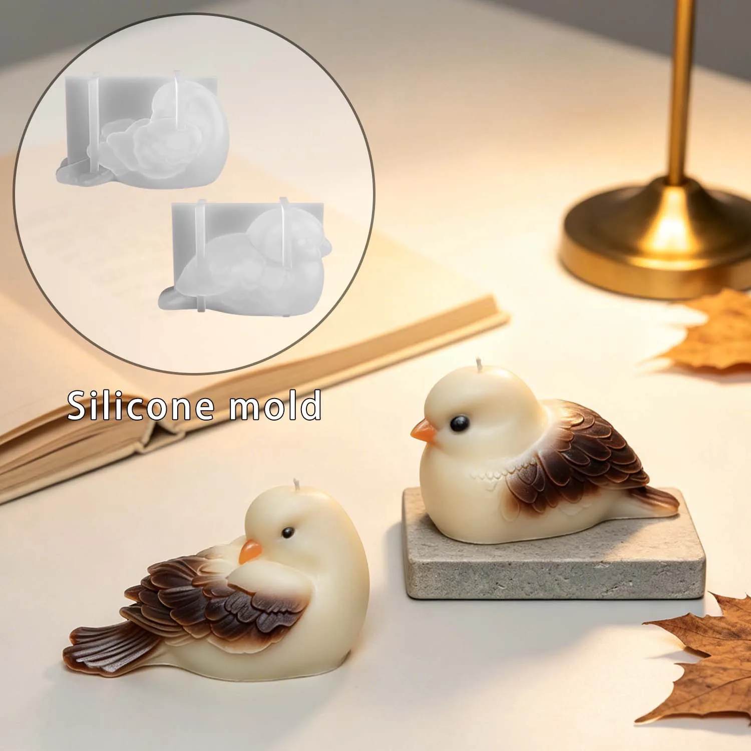 3D Sparrow Silicone Scented Candle Mold, DIY Bird Figurine Casting Mould for Gypsum & Epoxy Resin, Jewelry Decor Craft Supplies