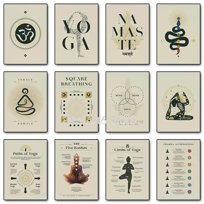 1PCS Frameless Spirituality Yogas Chakra Mantras Mudras Posters and Prints Canvas Printing Yama Niyama Wall Art Picture for Yoga