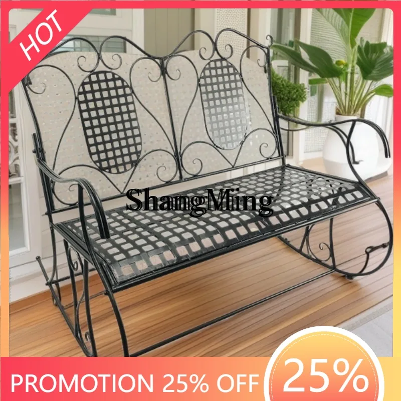 FG good-looking  wrought iron outdoor double rocking chair garden park strip chair courtyard rocking chair