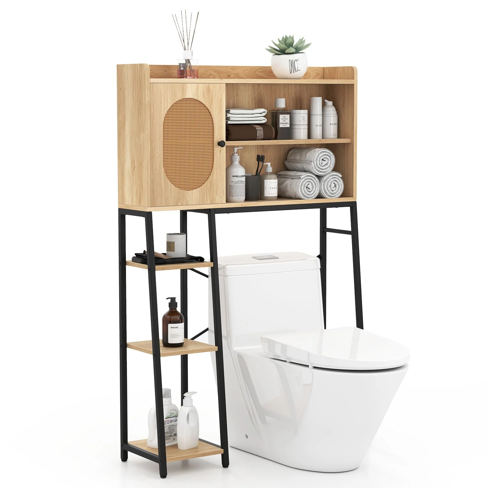 GOFLAME Over The Toilet Storage Cabinet Bathroom Organizer Shelves-Natural