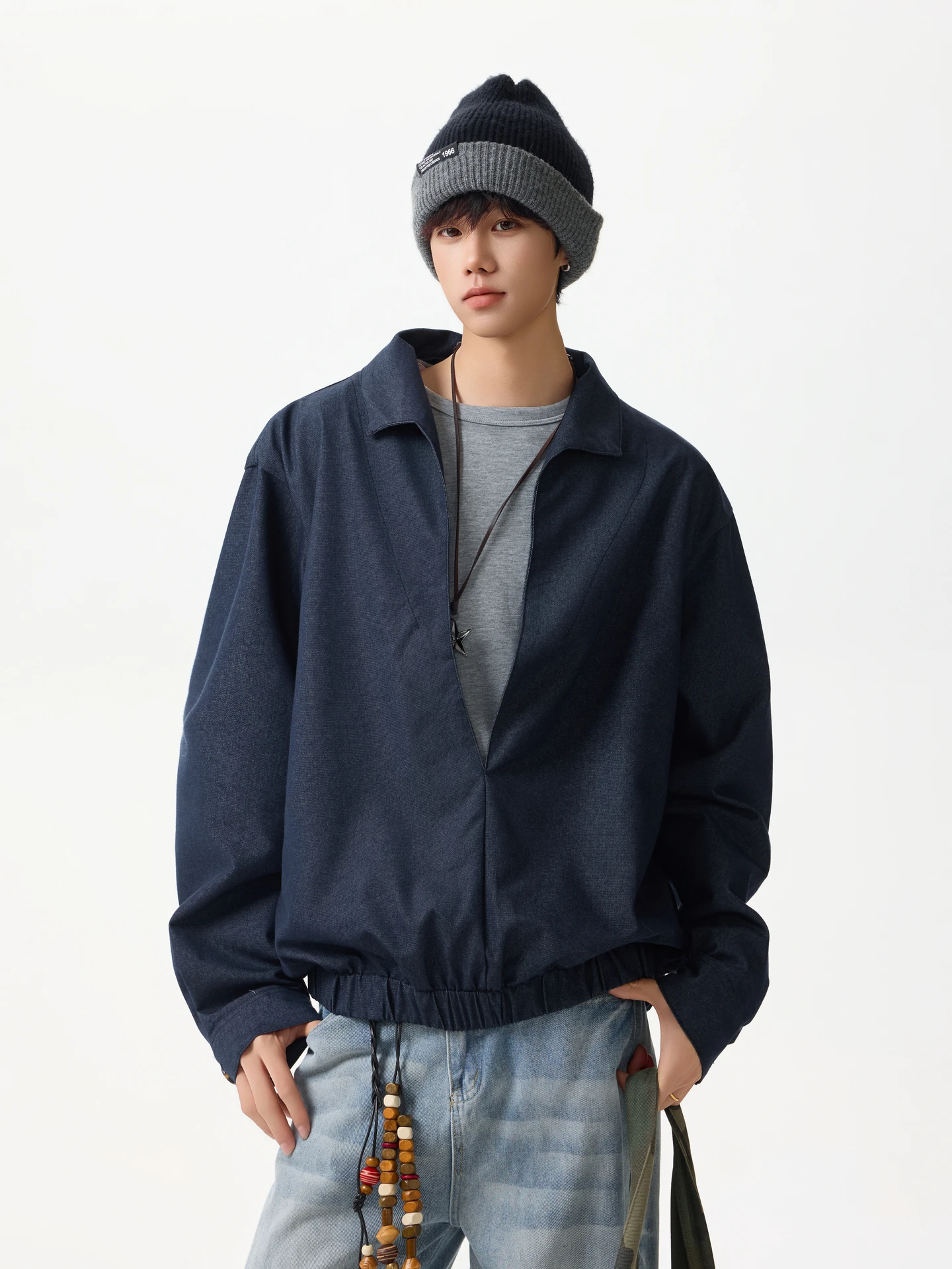 

Повседневная куртка Cleanfit свободного кроя для пар, в американском стиле, с деконструированным пэчворк-воротником, на молнии, весенняя, хлопковая, полиэстеровая.