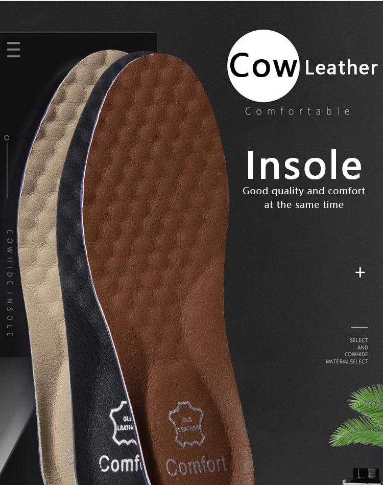 Atmungsaktive Leder-Einlegesohlen mit Fußgewölbestütze, orthopädische Einlegesohlen, stoßdämpfende Sohlen, Herren-Sneaker, Leder-Schuh-Einlegesohlen, 2 Stück/4 Stück. – Detail 2