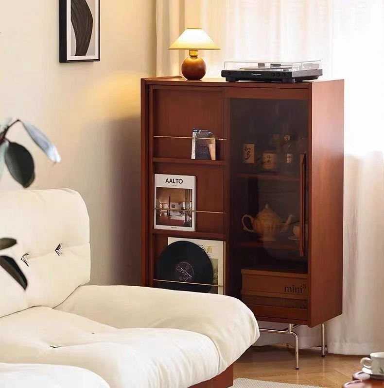 DSA solid wood retro bookcase simple small apartment living room home display cabinet study storage magazine locker