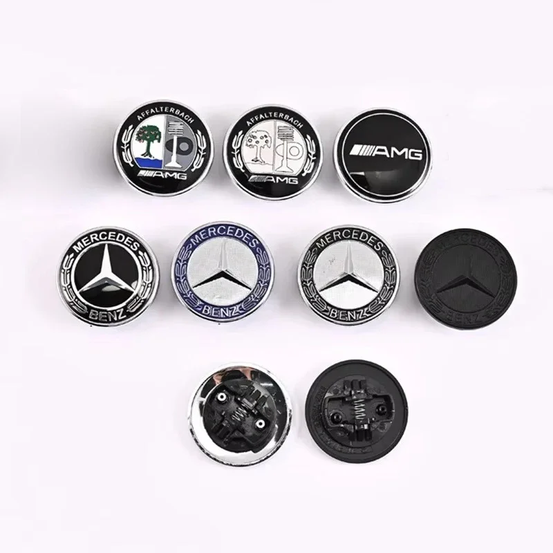 

56mm 5.6cm ABS Car Emblem Apple Tree Black Blue Star Wheat Badge Front Hood Lay Logo for Mercedes Benz AMG Spring Buckle Base