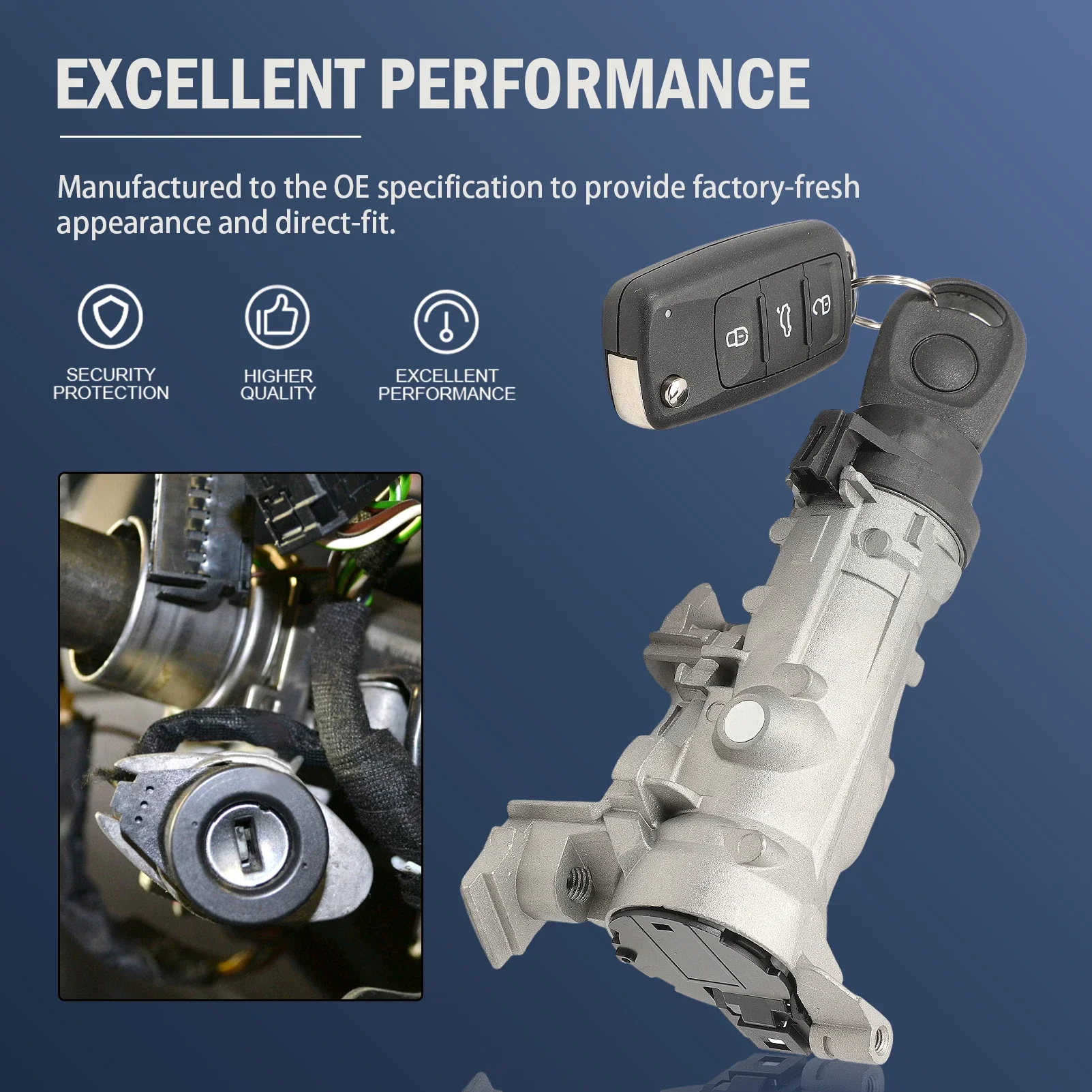 

Цилиндр замка зажигания с интеллектуальным ключом дистанционного управления 1K0905851B для VW Golf 2004-2011/Jetta 2006-2018/EOS 2007-2011