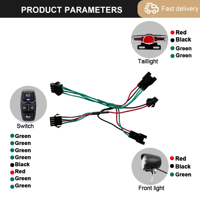 eBike Headlight Taillight DK336 Set Bicycle Light Horn Switch Set Front Rear Light Electric Bicycle Parts Accessories