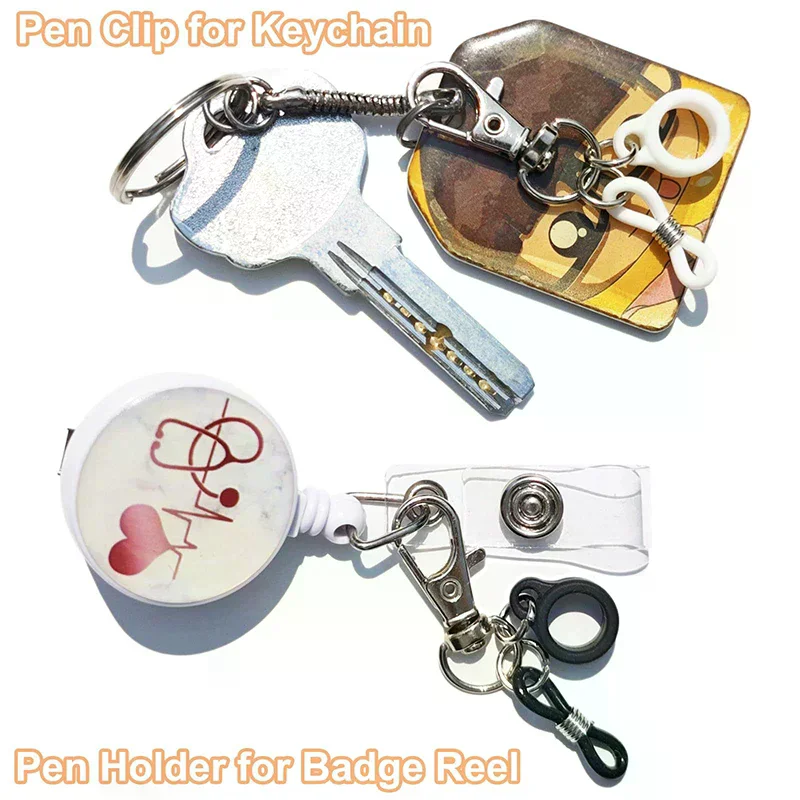 7/6/12Pcs Silicone Anti-Lost Adjustable Rings Pen Holder With Clips For Lanyard Nurses And Doctor Pen Clips Haning