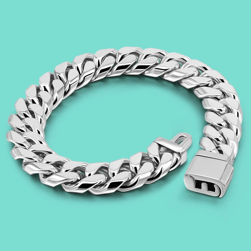 

Classic 925 Sterling Silver Solid Logo 12MM Cuban Chain Original Silver Bracelet 7-10 Hip Hop Style Jewelry - Handmade in Italy