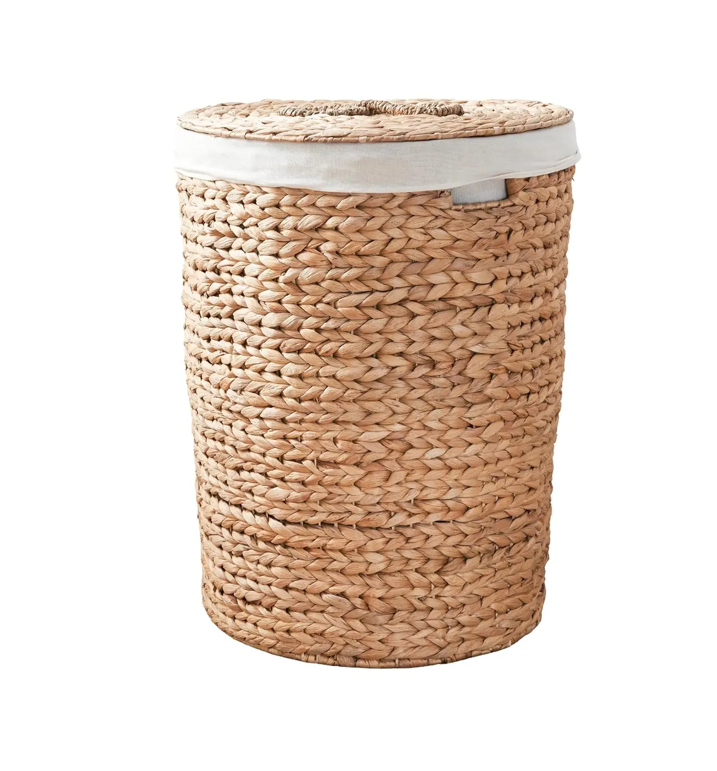 96L Round Woven Laundry Hamper with Lid, Large Water Hyacinth Wicker Storage Basket, 18x18x23 Inch Clothes Organizer