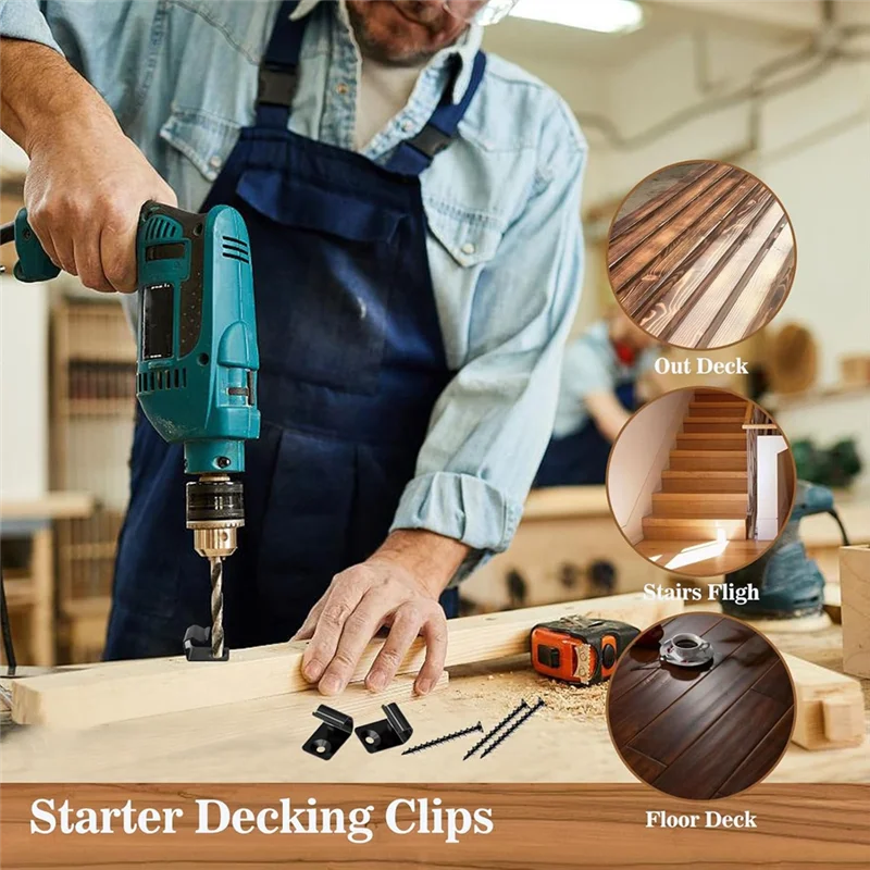 AT44-Stainless Steel Start Clips Deck Clips Universal Decking Clips With Decking Screws For Composite Deck Boards 80 Pack