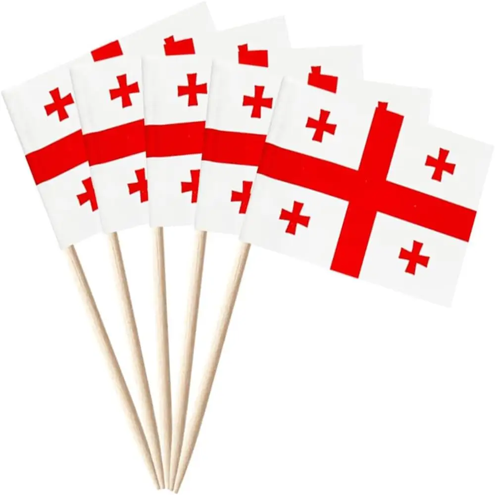 Georgia Toothpick Flags 50Pcs Pack Paper Food Picks Cake Toothpicks Cupcake Toppers Fruit Cocktail Sticks Decoration Toothpicks