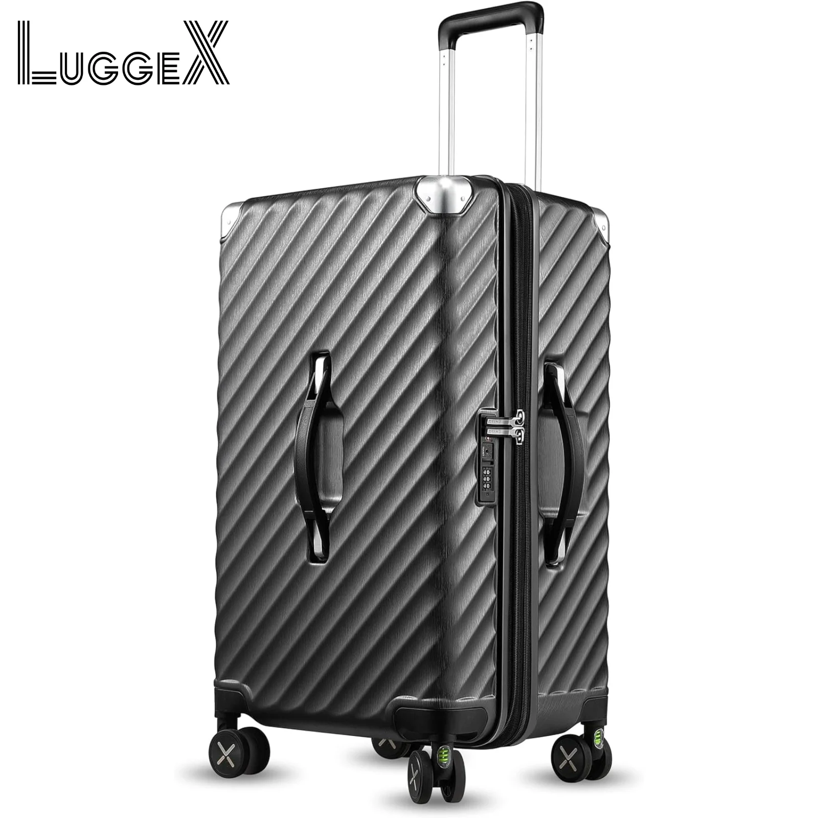 Maletas LUGGEX de 26 pulgadas con ruedas giratorias, equipaje para maletero, maletas de carcasa dura expandibles de policarbonato (negro, 67,8 L)