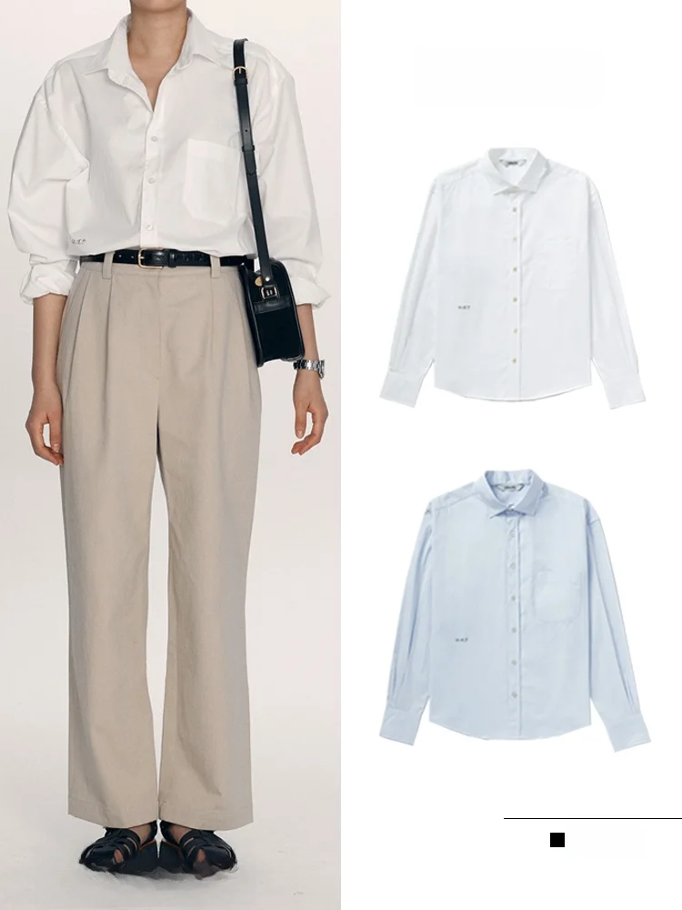 

Свободная женская рубашка в корейском стиле, весна-лето, новинка, с вышивкой, длинный рукав, отложной воротник, дышащий хлопковый топ