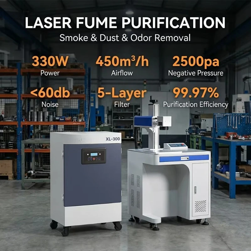 XL2 XL-300 Low Noise Strong Suction Level 5 Laser Cutting Welding Smoke Extractor 95% Efficiency Industrial Mobile Unit