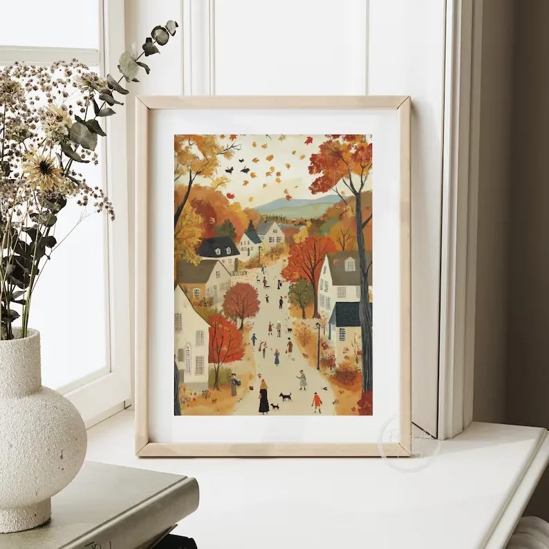 Comfortable Autumn Landscape Canvas Print Cute Autumn Warm Tones Wall Art Poster Modern Living Room Bedroom Autumn Home Decor