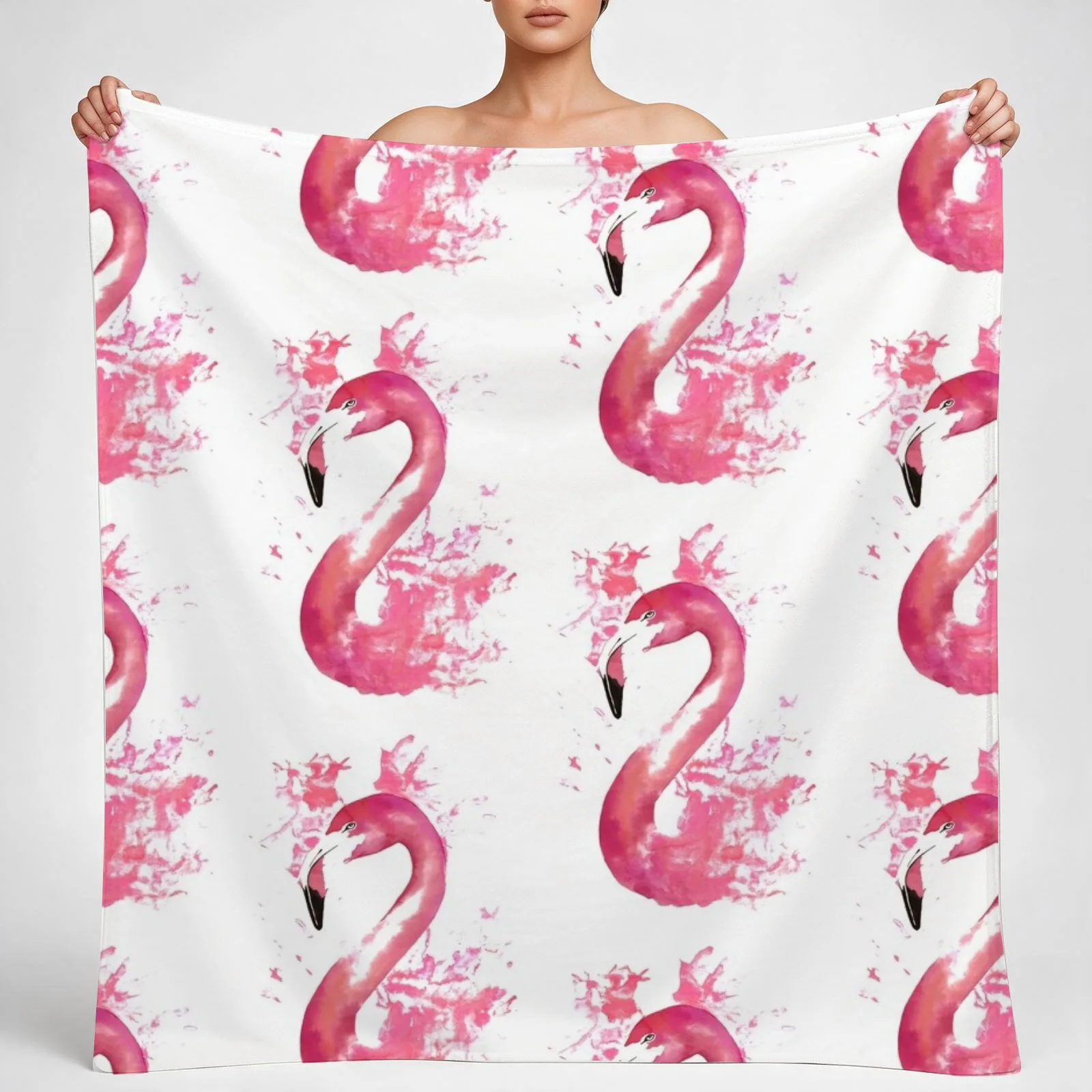 Pink Flamingo Watercolour Splash Artwork Throw Blanket couch cozy soft plush fuzzy picnic outdoor blanket
