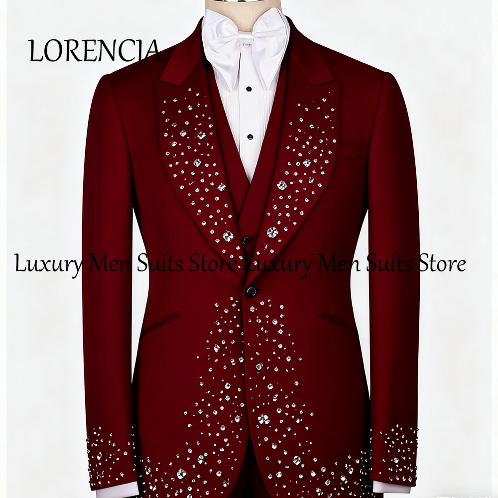 

Сверкающие хрустальные костюмы для мужчин, комплект из 3-х предметов, однобортный комплект смокингов, мужские наряды для выпускного, свадьбы, вечеринки, блейзер, брюки по индивидуальному заказу