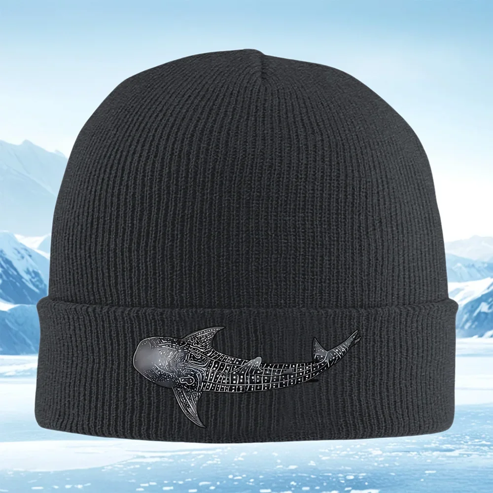 2026 White irregular lines dotted shark pattern Men Women Unisex Knitted Hat Beanie Pullover Cap Winter Thermal Warm Christmas O