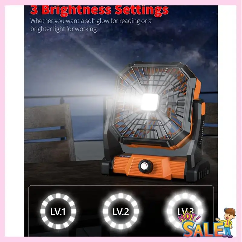 A88X USB Rechargeable Tent Fan With Light, Portable Camping Fan For Outdoor Adventures