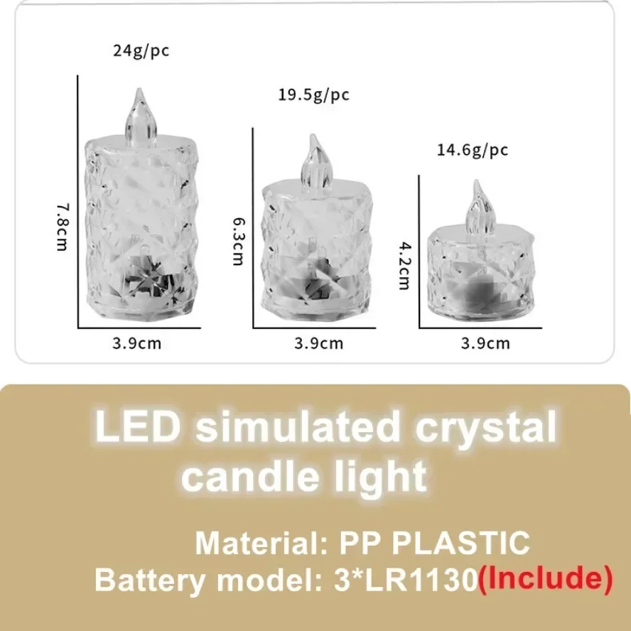 24 ~ 1 pièces S/M/L LED bougie en cristal sans flamme LED bougie électronique lampe de nuit fête de rencontre noël maison décoration de mariage