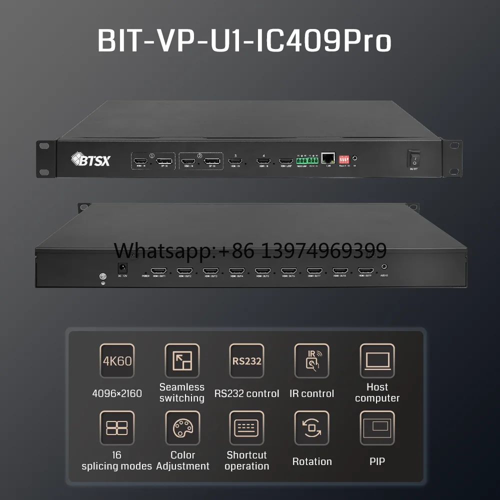 4K60 Multi-Window Video Wall Processor 4 Input 9 Output HDMI FPGA 0-Second Seamless Switching PIP POP for LED Display