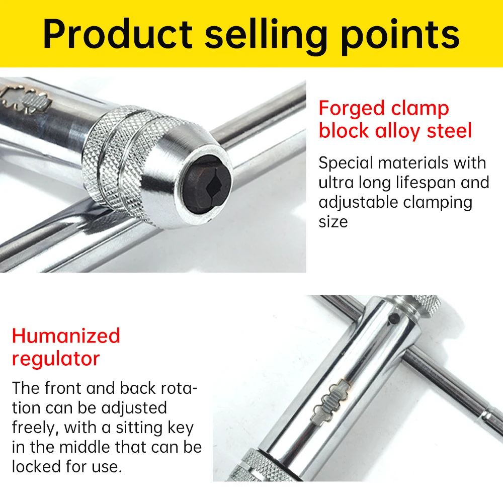 Ajustável Ratchet Mão Tap Wrench, Forward e Reverse Tapping Acessórios, Thread estendido, M3-M8, M5-M12