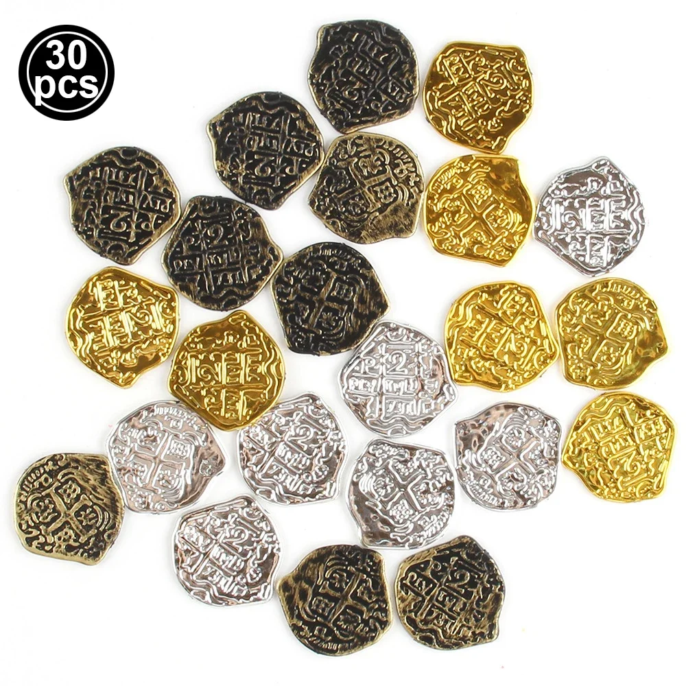 20pcs Pirate Gold Silver Bronze Coins Doubloon Bulk Kids Fake Play Cosplay Party Treasure Chest Games Tokens
