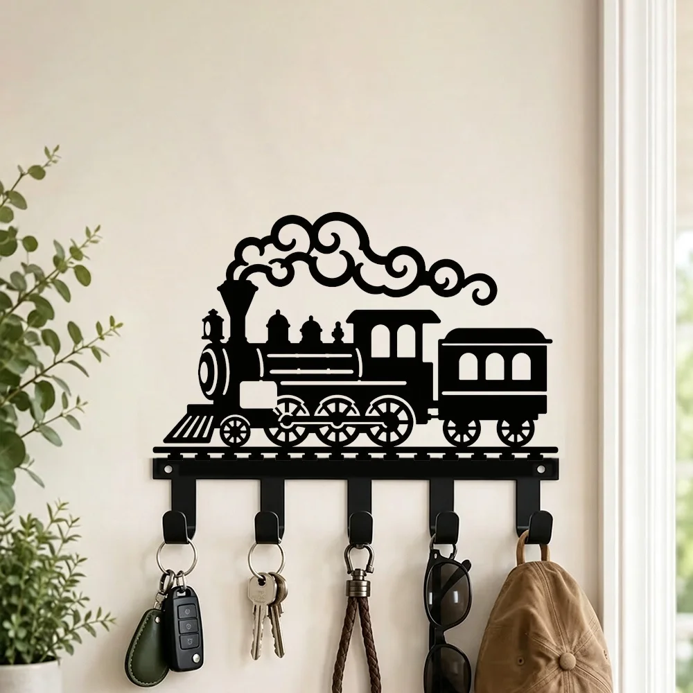CIFBUY Retro Train Metal Wall Art Key Holder Waterproof Durable Iron Craft Decor For Entryway Garage Office Home Interior Gift