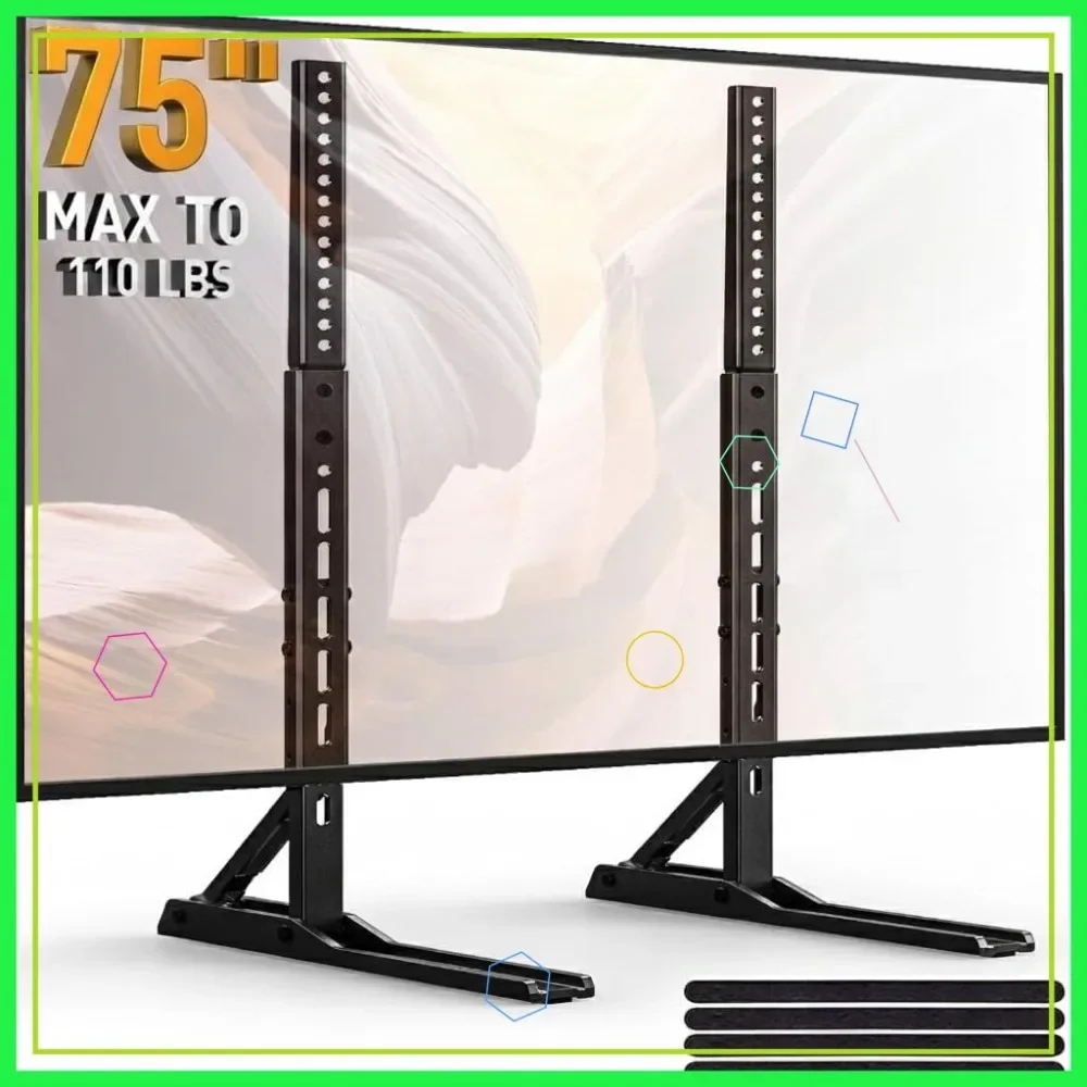 Supporto TV universale per schermi da 22-75 pollici, base regolabile in altezza con vetro temperato, supporta 110 libbre e VESA 800x600 mm