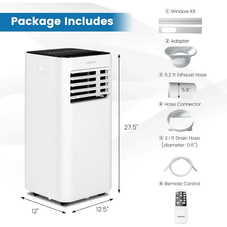 مكيف هواء محمول وحدة تيار متردد 10000 وحدة حرارية بريطانية مع وضع النوم مزيل الرطوبة بمروحة باردة للغرف حتى 350 قدم مربع تتضمن مؤقتًا 24 ساعة C