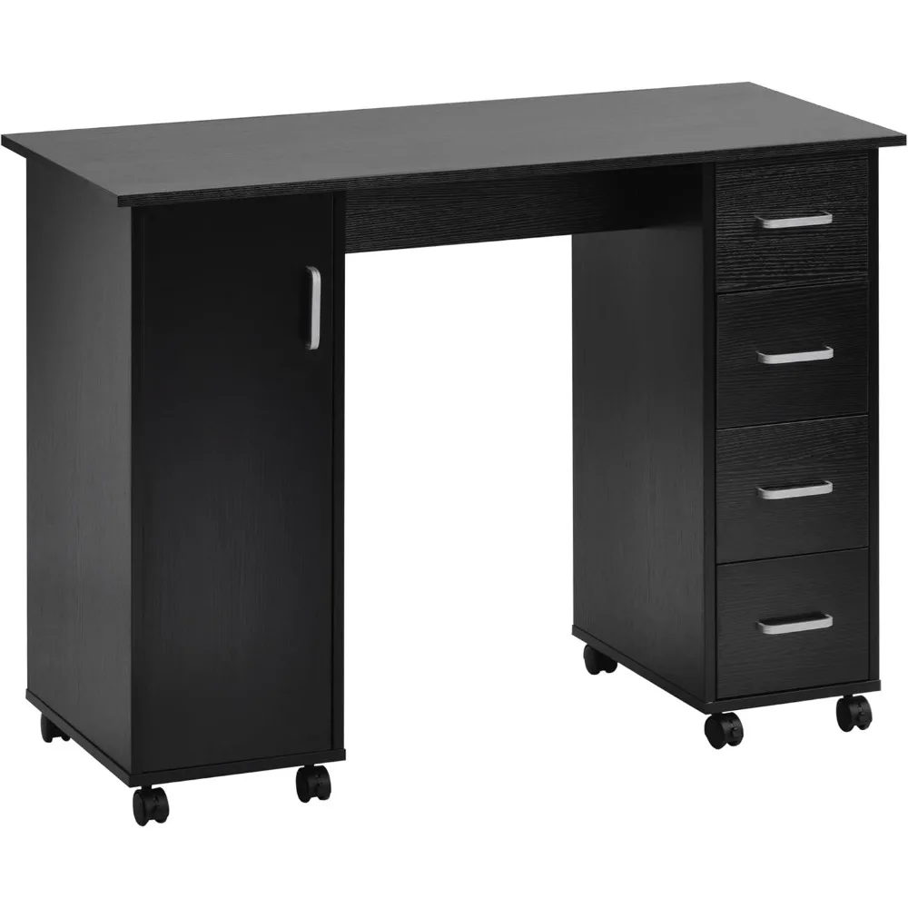 

Manicure Table, Nail Desk, Nail Table with 4 Drawers, Lockable Wheels, Nails Desk for Nails Tech, Beauty Salon (Black)