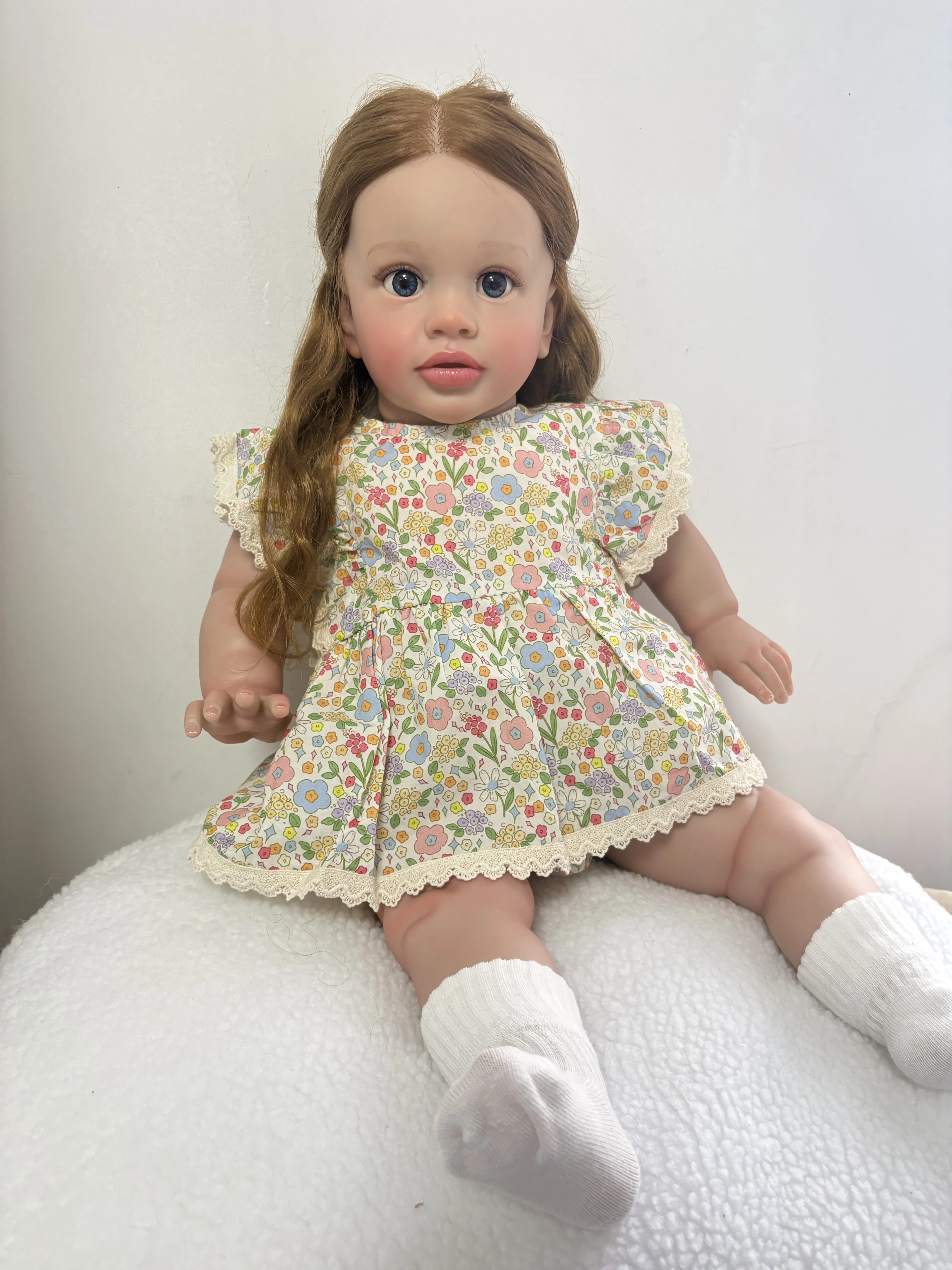 Handmade Huge Size Baby Girl Already Finished Doll 26Inches Reborn Pippa Toddler Baby Lifelike 3D Painted Skin Implantation Hair