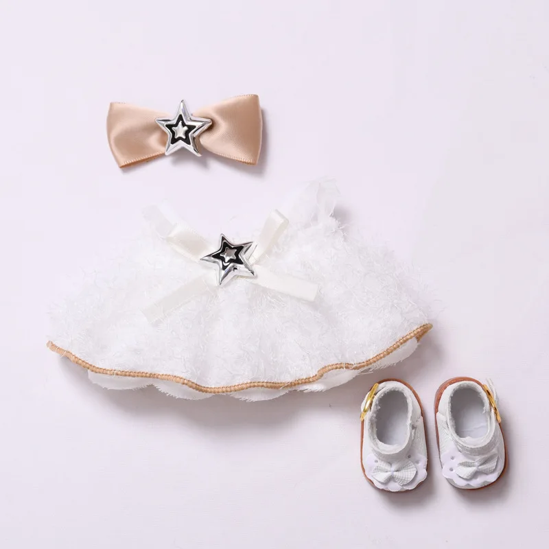 Labubu Doll Clothes White and Black Starry Furry Dress 15/17cm Plush Doll'S Clothes Replacement Sitting Party Accessories